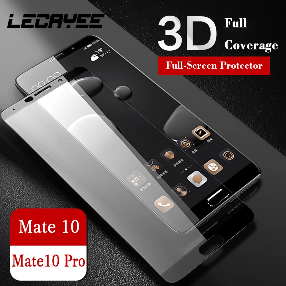 

LECAYEE for Huawei Mate 10 Pro Screen Protector Tempered Glass for Huawei mate 10 pro Full Cover Edge Protective Glass 9H 0.26mm