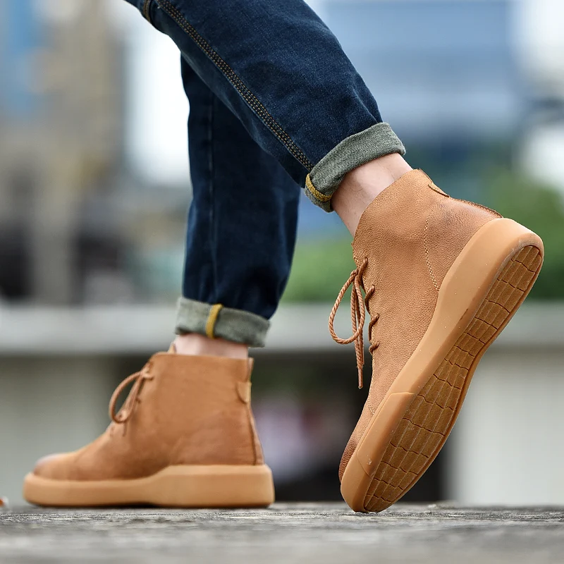 

Boot Men Hombre Martin Boots Daily Casual Textured genuine Leather Ankle Boots Autumn Vintage Sewing Thread Britain Botas k4