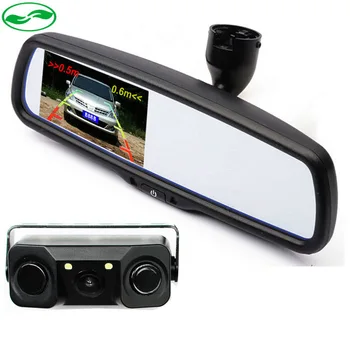 

Free Shipping Dual Core Visual Car Video Parking Sensor With Rear View Camera + 4.3 TFT LCD Auto Mirror Monitor With Bracket