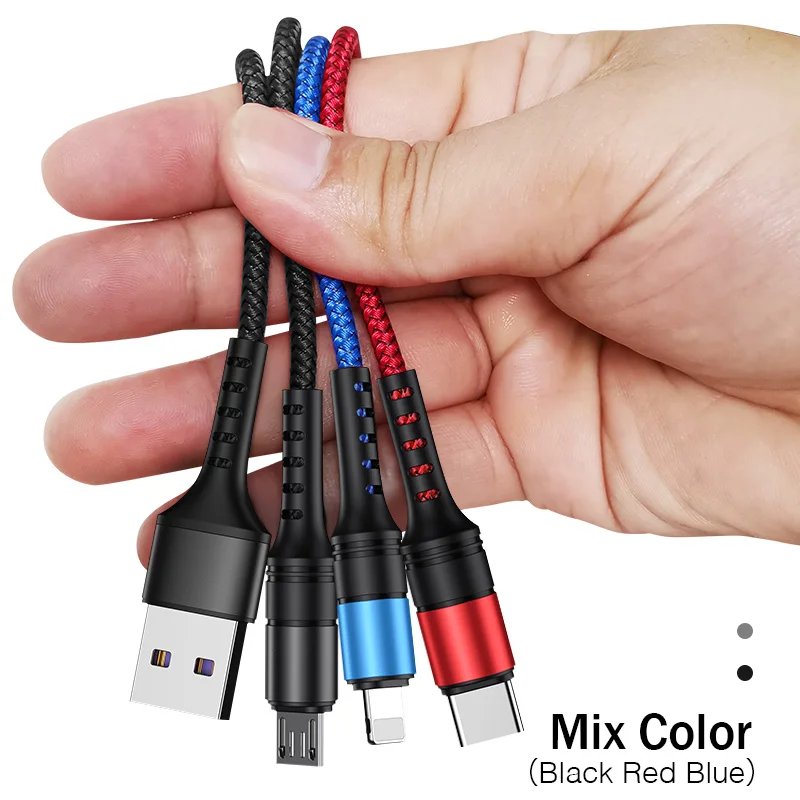 ROCK 3 в 1 USB кабель для iPhone XS X 8 7 6s зарядное устройство type-C Micro USB кабель для Android usb type C кабели для мобильных телефонов - Цвет: MIX