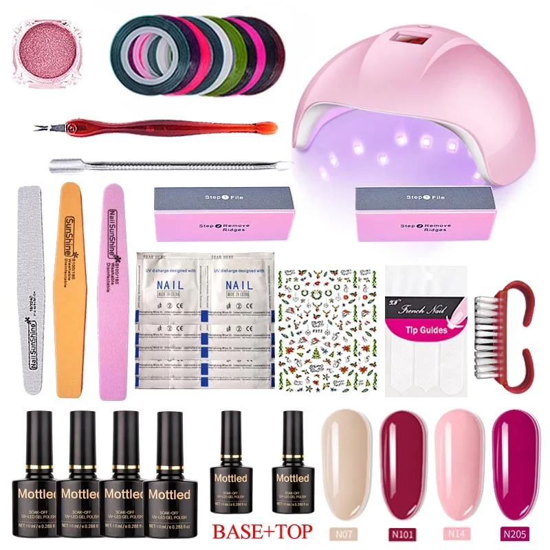 Набор для маникюра EVEREYA, набор для ногтей 36 Вт, светодиодный светильник для ногтей и 4 шт. Гель-лак удаляющийся замачиванием, маникюрный гель, Декоративный Лак для ногтей, инструмент для маникюра
