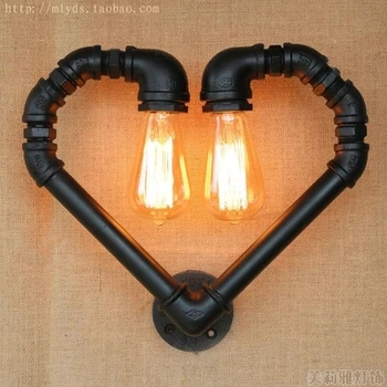 

Loft Style Creative Heart Shape Water Pipe Lamp Industrial Vintage Wall Lights Fixtures For Edison Wall Sconce Indoor Lighting