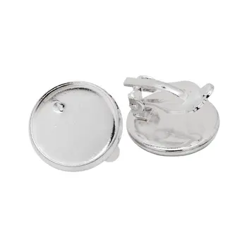 

14mm New Silver Tone Plated Circle Bezel Blank Bases Clip Earrings Settings Jewelry Making Findings Wholesale-10017301