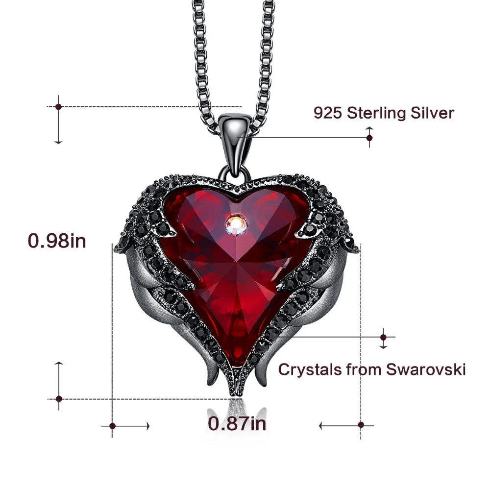 Cdyle готическое черное крыло Ангела Сверкающее красное сердце кристалл от Swarovski Подвеска Ожерелье для Хэллоуина ювелирные изделия подарок