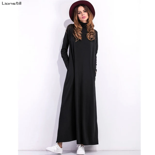 modale losse lange zwarte jurk vrouwen vestidos plus size lange