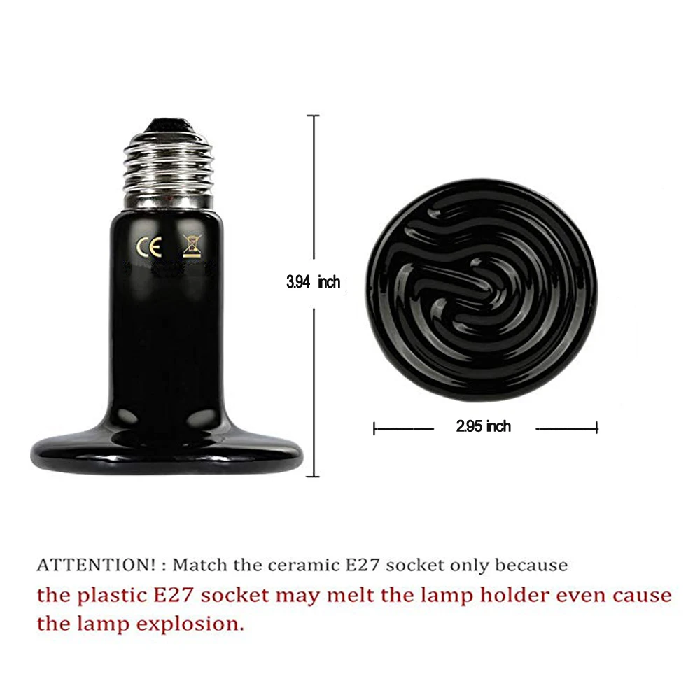 110V рептилия лампа теплоты легкого применения E27 75/100/150/200 Вт Черный Инфракрасный Керамика излучатель тепловая лампа лампы для домашних животных ре