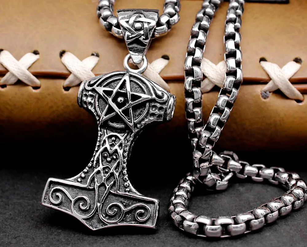 Thor Hammer Pentagram Pendant Pentacle Pagan Norse Myth Odin Mjolnir