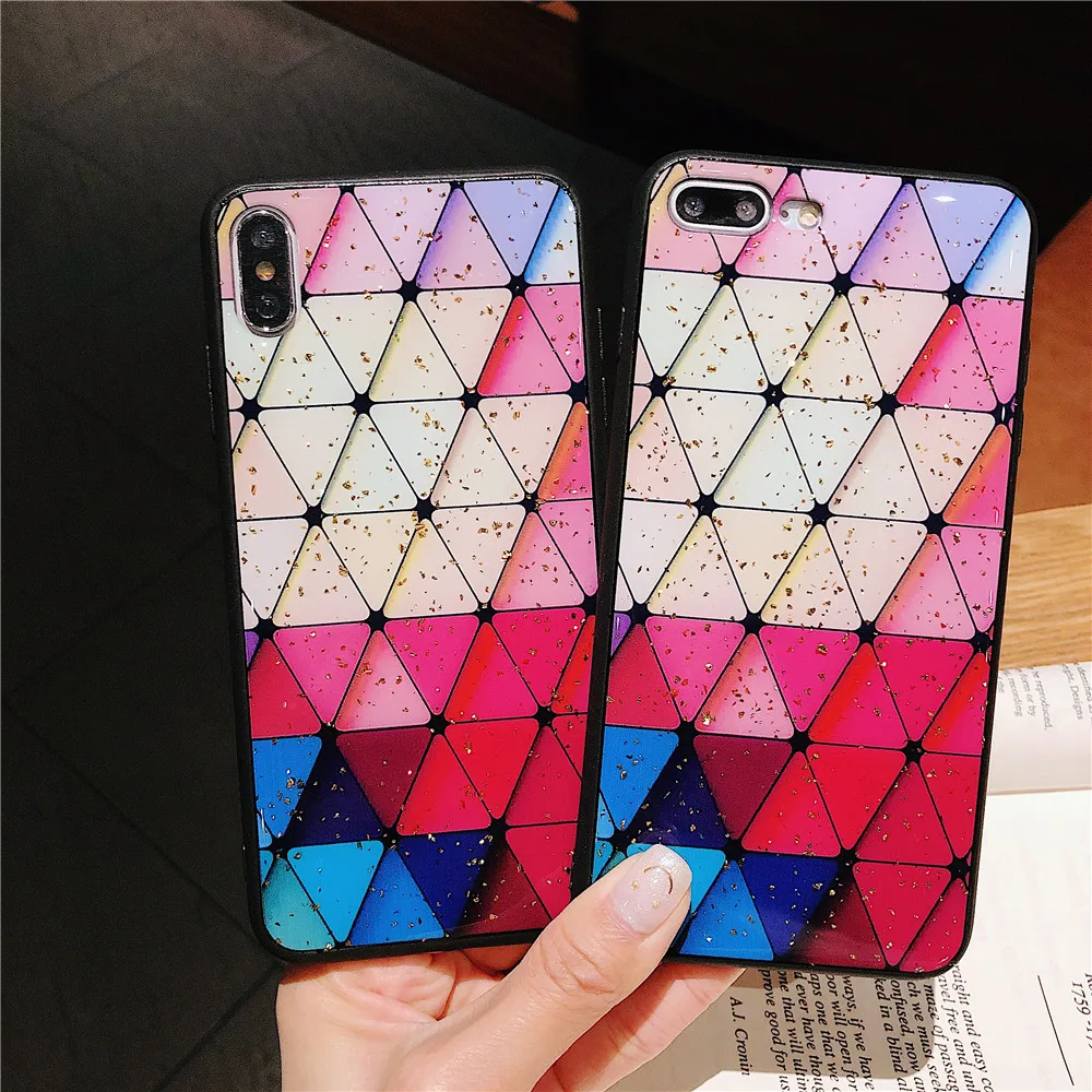 

Luxury Gold foil triangle Soft Case For Samsung Galaxy S8 S9 S10 Plus Case For Samsung Note 8 note 9 Case For Galaxy M20 M10