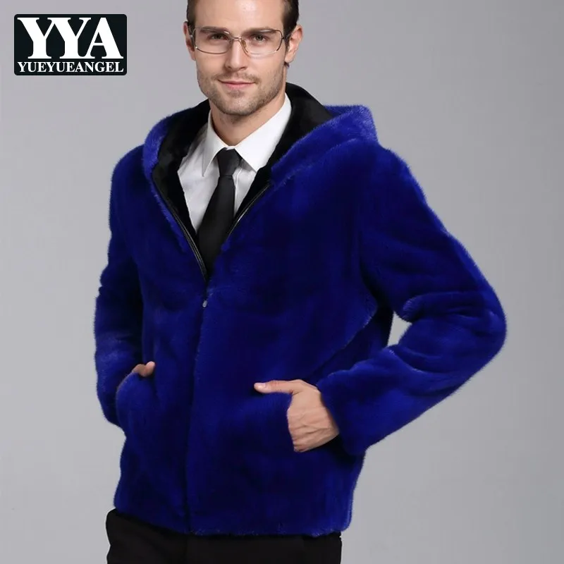 

Design Sleeves Detachable Mink Faux Fur Coat Men Winter Hooded Fur Jacket Casual Loose Fit Zipper Warm Outwear Men Clothes S-XL