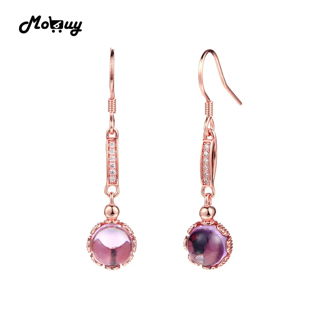 MoBuy MBEI019 Round Natrual Gemstone Amethyst Drop/Dangle Earring 925 Sterling Silver Rose Gold Plated Fine Jewelry For Women | Украшения и