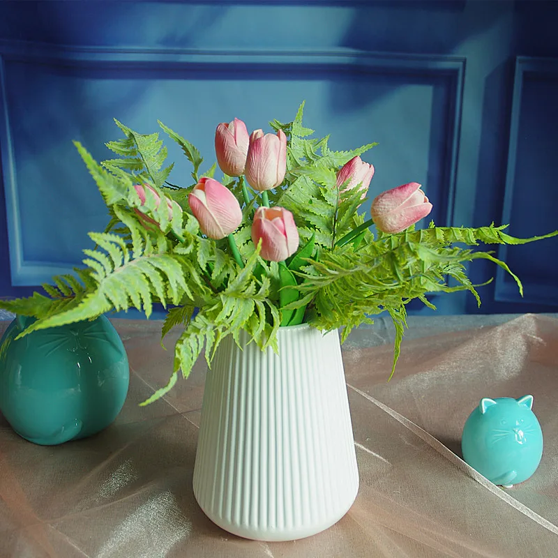 

INDIGO- 9pcs Bouquet Pink Tulip Forrest Fern Exclusive Sales Snow-On-The-Mount Artificial Flowe Home Decoration Free Shipping