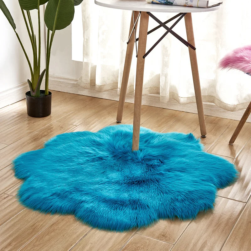 Cilected Wool Imitation Sheepskin Carpet Plum Home Artificial Wool Flower Mats Girls Bedroom Blankets Children Soft Crawling Mat