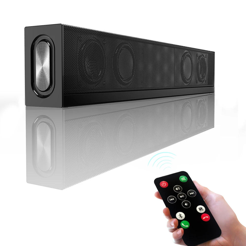 

High Power 20W Strip Dual Speaker Portable Remote Control Subwoofer With FM Radio TF AUX Bluetooth Speaker For TV Computer
