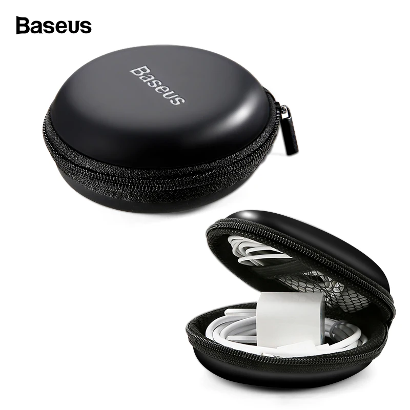 

Baseus Headphone Earphone Case Srorage Hard Bag Mini Zippered Round Box For SD TF Card Cable U Disk Flash Drive Portable Case