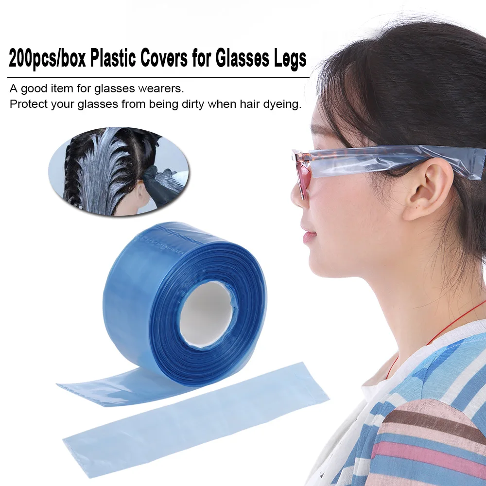 

200pcs/box Plastic Disposable Covers for Glasses Legs Slender Bag Salon Hair Dyeing Coloring Protector DIY Hair Styling Tool