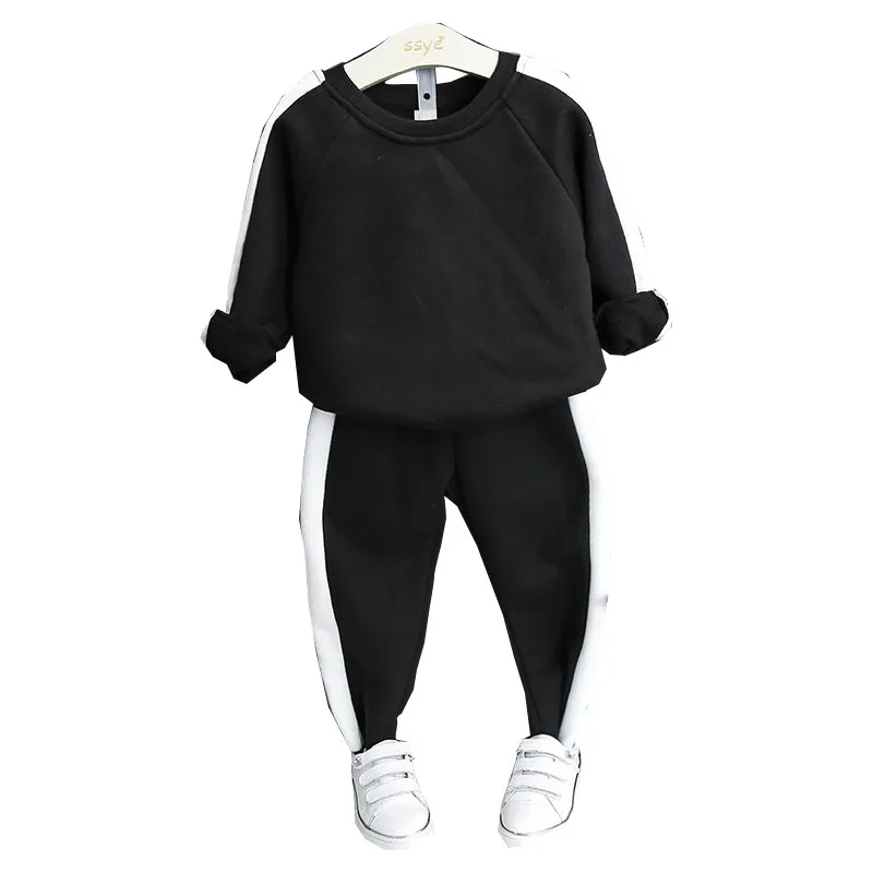 

2016 Winter New Arrival Casual Long Sleeve Pullover Top Pant 2pc Children Clothing Set Cotton Black Boys Tracksuit Toddler Set