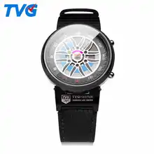 Digital Wristwatch Men’s Multifunction LED Waterproof Night Light Tyre-rim Dial Freezing-resistant Genuine Leather Strap Racing