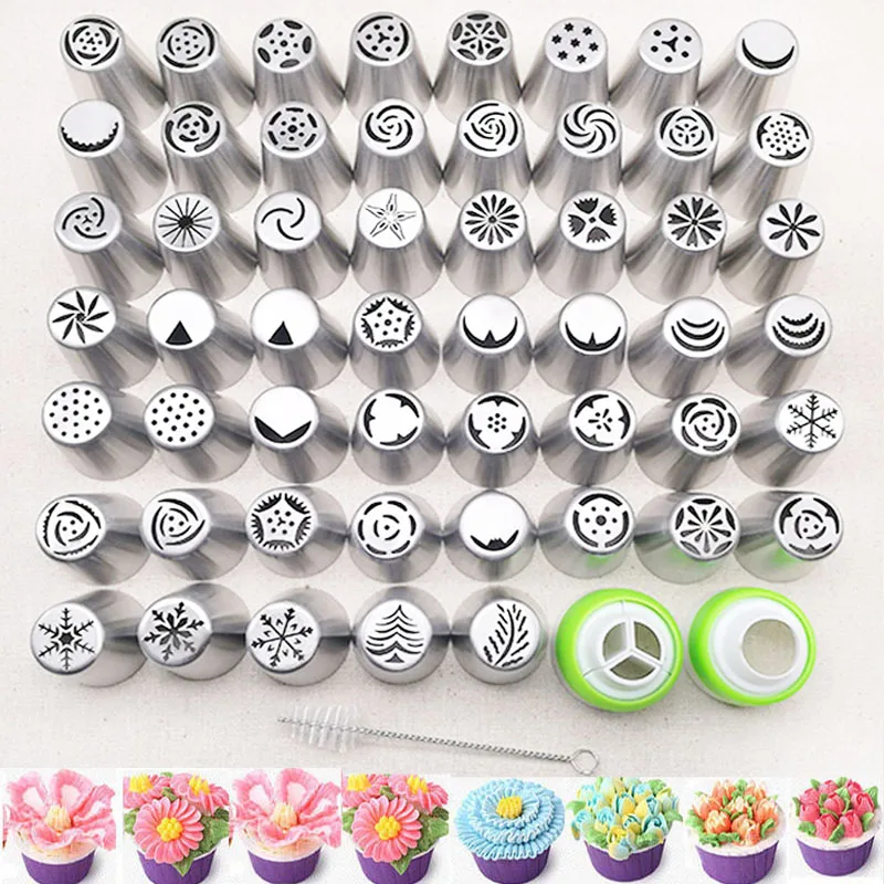 

56PCS Stainless Steel Cake Tips Icing Piping Tip Russian Nozzles Cream Pastry Tips Fondant Cake Decorating Tools Cakes Mold