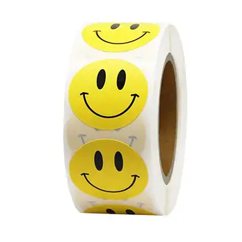 

Yellow Smiley face Stickers 500 Labels per roll cute stickers for seal labels children stationery supply kawaii reward stickers