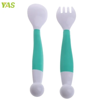 

2Pcs Flexible Baby Spoon Fork Set Adjustable Children Learning Dishes Tableware #330
