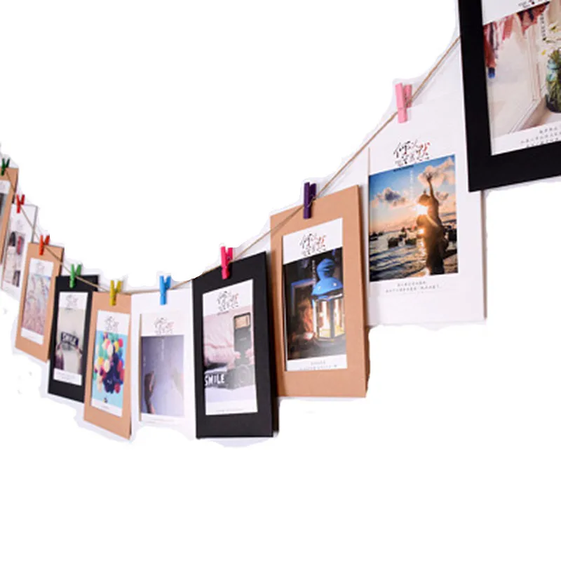 

21pcs/set Paper Photo Frame Picture Frame With Wooden Clip and String DIY Hanging Wall Picture Wedding Birthday Party Decoration