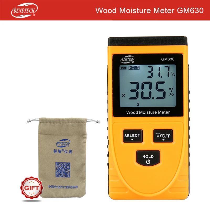 

BENETECH Digital Inductive Wood Moisture Meter Humidity Tester Timber Damp Detector GM630