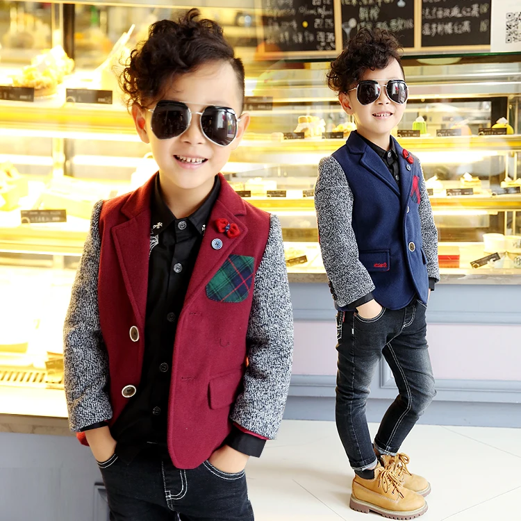 2015 winter male child short design wool coat boys children England Style outerwear jacket