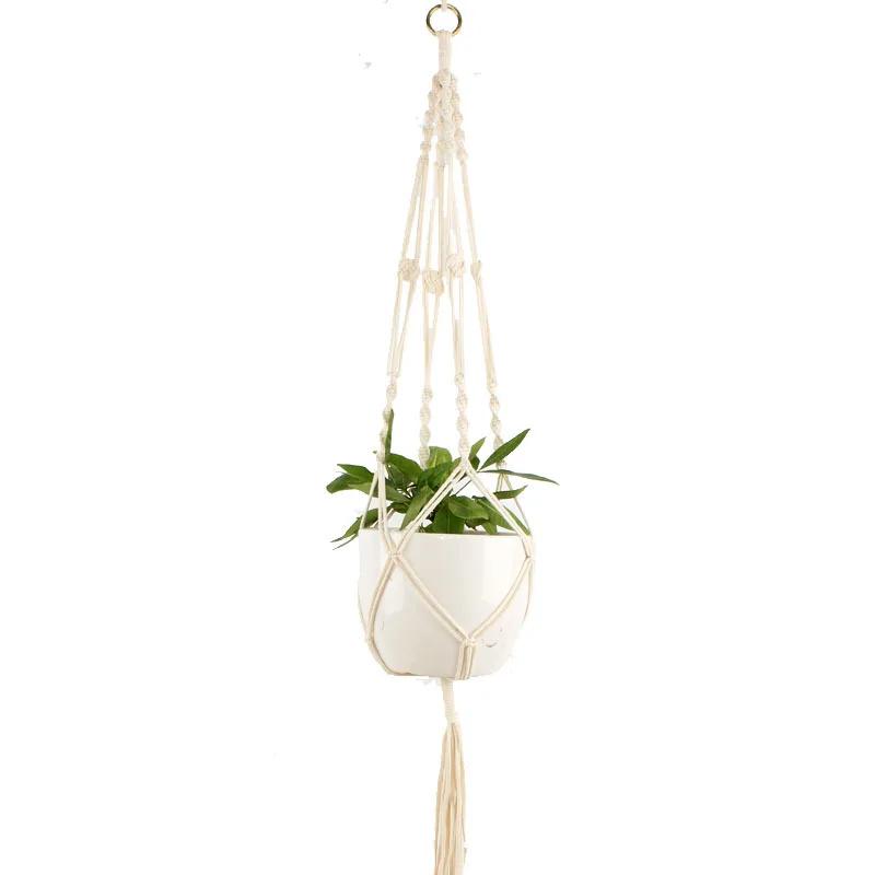 Горшок держатель подвеска для растений из макраме Кашпо Корзина из джута Плетеный плетение из веревок - Цвет: I