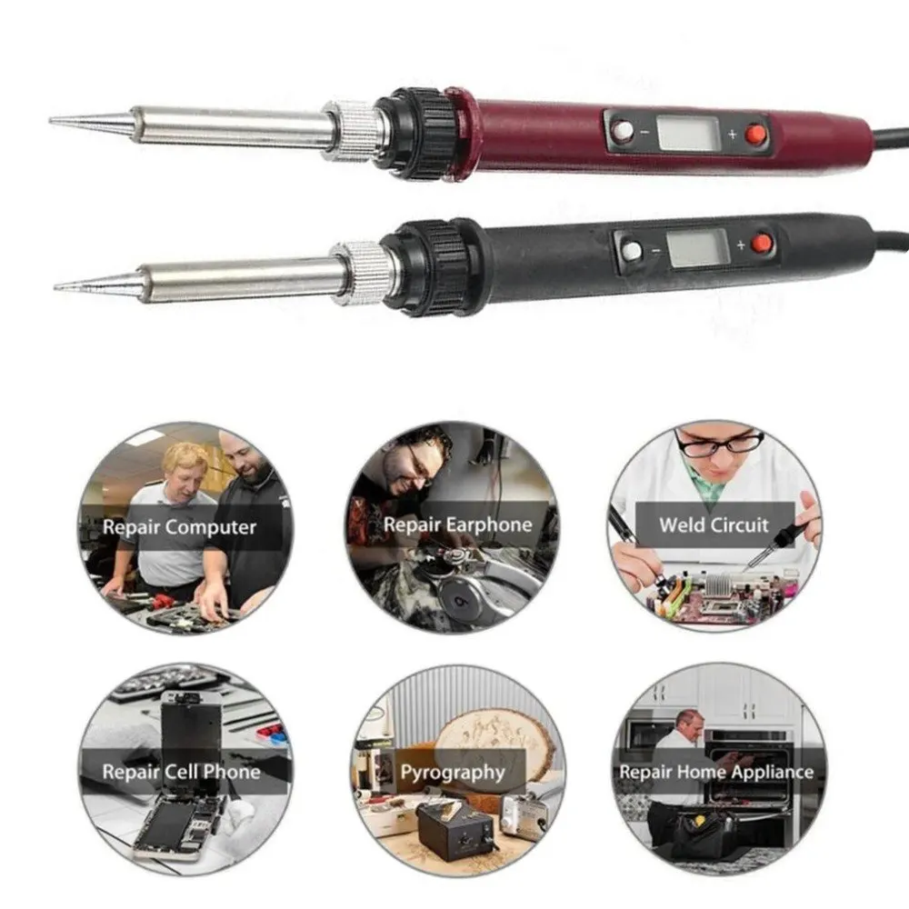 

80W 220V LCD Digital Thermostat Adjustable Lead Free Electric Soldering Iron Mini Soldering Station Tool