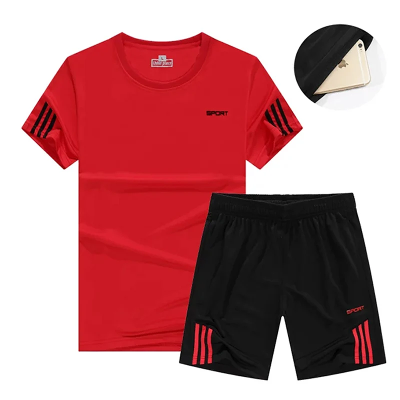 

Men's Running T-Shirt Short Sleeve + Shorts Two-Piece Basketball Football Training Sportswear Quick-drying Breathable Sports Set