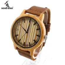 BOBO BIRD A20 Bambou Bois Montre Hommes Robe Montres avec Bracelet En Cuir De Vache Quartz Analogique Unisexe Montre-Bracelet En Bois Pour Unisexe