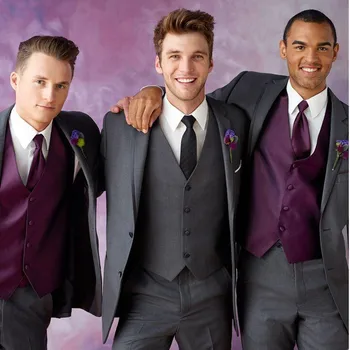 

new Grey Slim Fit Ceremony Suit Wedding suit for men Groom Tuxedos groomsman Bridegroom Suit (Jacket+Pants+Tie+Vest)