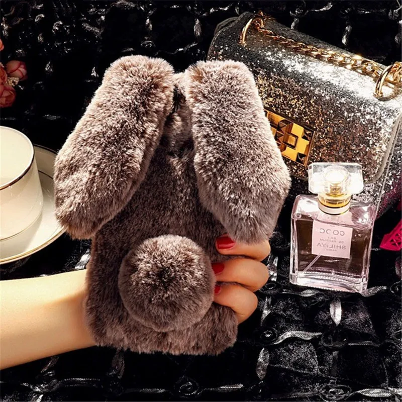 

Cute Fluffy Rabbit Hair Fur Phone Cases For Huawei honor play 20 pro 6a 7a 7c 7s honor 10 i lite 8c 8x 5x 7x 6x 8a cover y5 2019