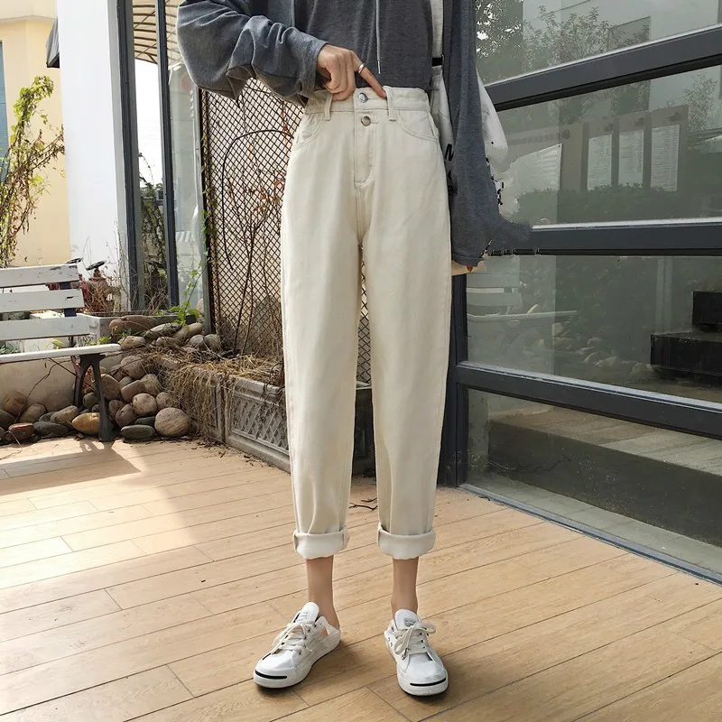 

Spring Summer High Waist Jeans Woman Washed Jeans For Women Vintage Denim Pants Straight Jeans Feminino
