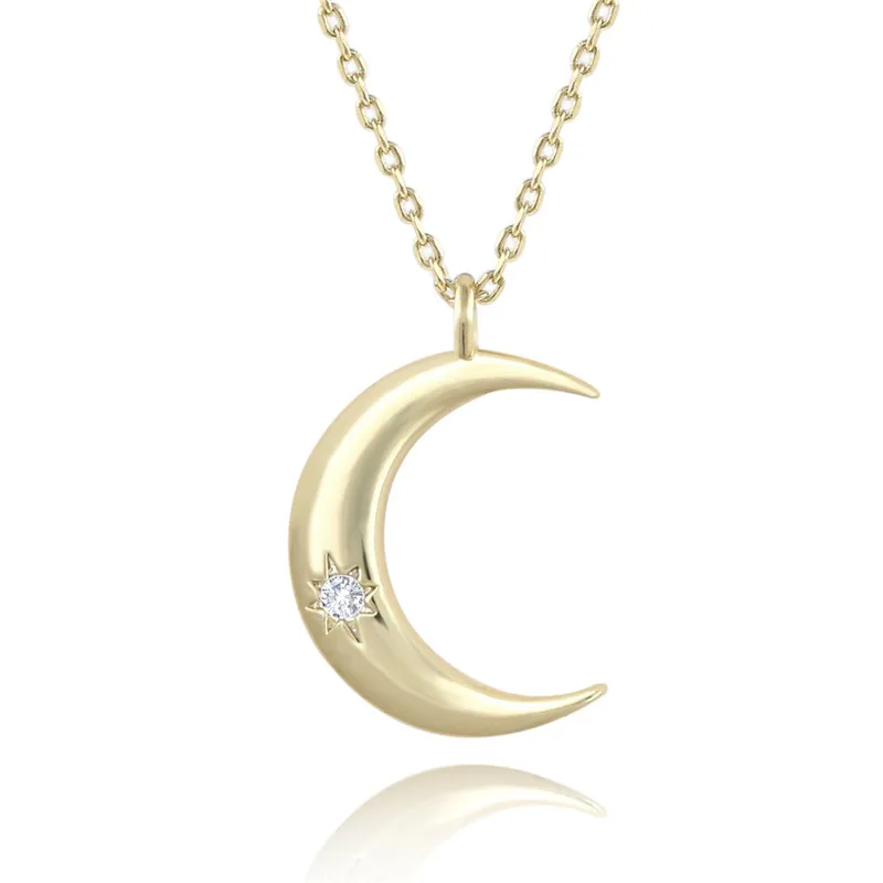 

Gold Zircon Pave Charm pendant Necklace Curved crescent moon necklace Gold Silver women Necklace ladies Jewelry Birthday Gift