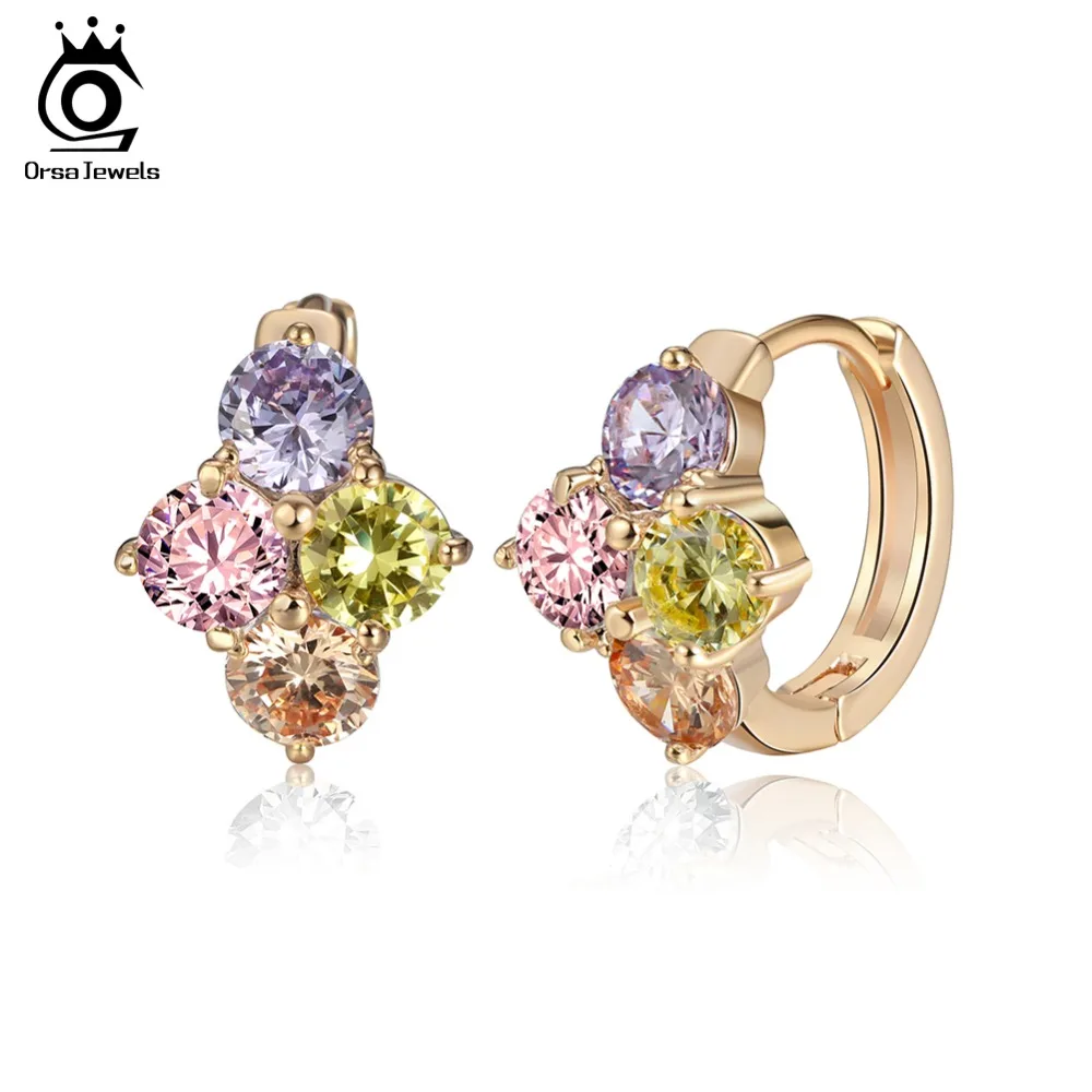 

ORSA JEWELS Fashion Female Hoop Earrings AAA Multicolor Cubic Zircon Gold-color Wholesale Earring Luxury Women Jewelry OME45-M
