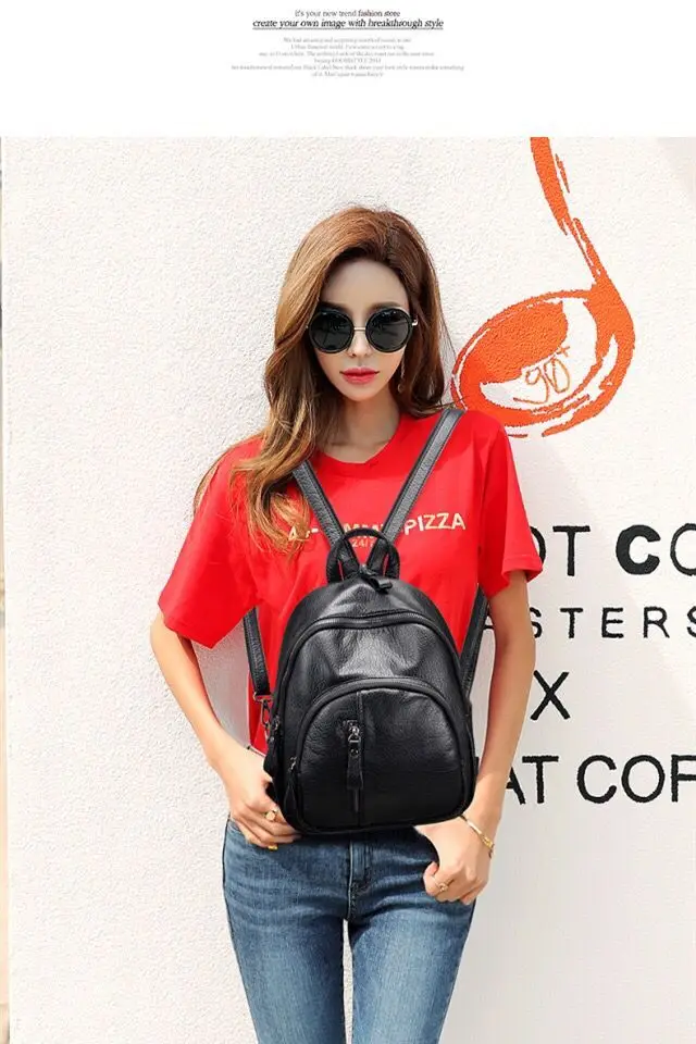 Backpack Women PU Leather BackPack For Teenage Girls Kids Multi-Function Small Bagpack Female Ladies Phone Pouch Pack