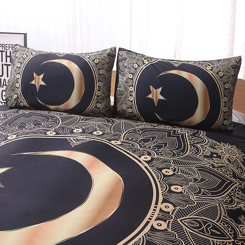 3D Dreamcatcher Feathers Print Bedding Set Bohemian Gold Moon Star Duvet Cover Set Bull Head Horn Bedclothes with Pillowcase