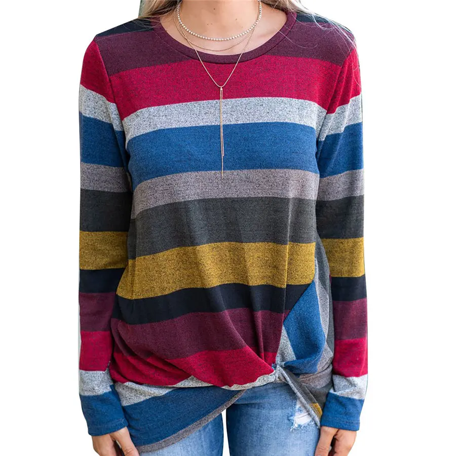 Gladiolus 2018 Casual Autumn Winter Sweater Women Long Sleeve Striped Irregular Knot Knitted Pullover Women Jumper Loose Sweater (18)