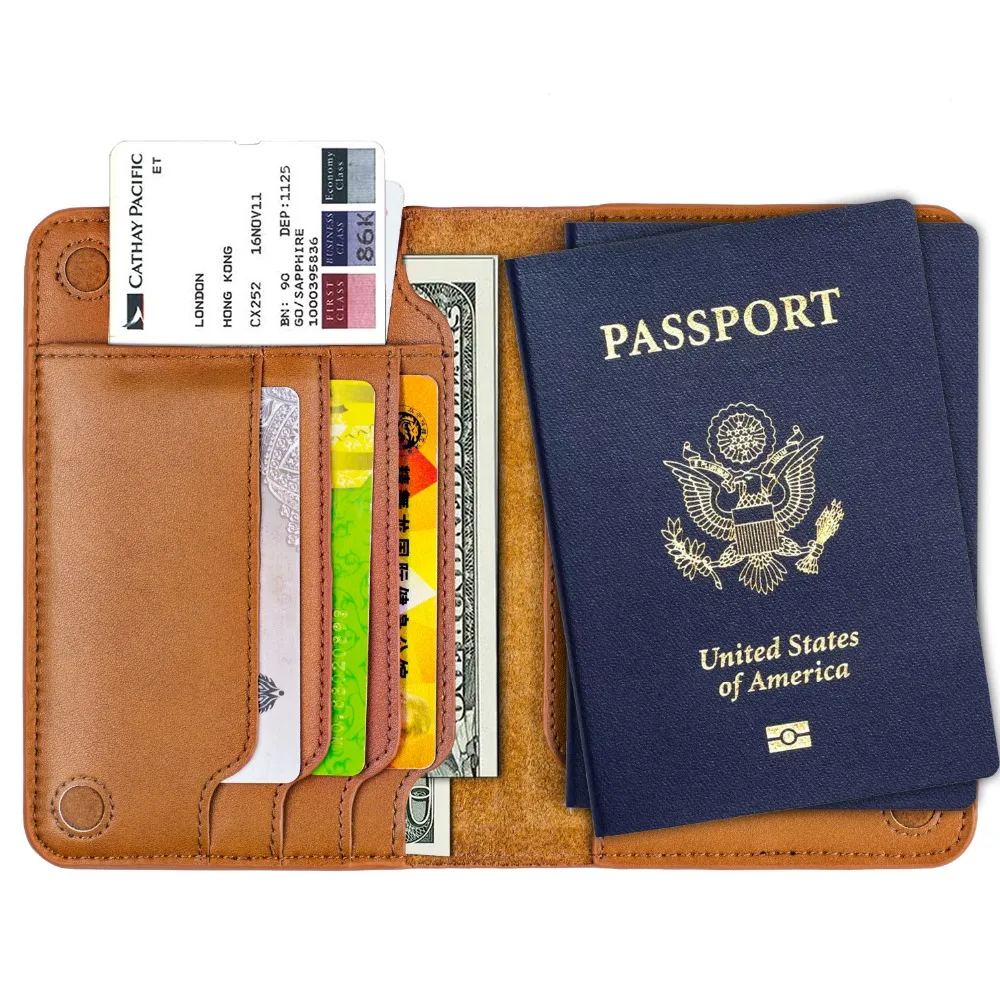 Passport Holder Genuine Leather Case For Car Driving Documents Travel Wallet Organizer