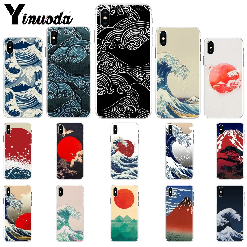 

Yinuoda Wave Art Japanese Green TPU Soft Rubber Phone Case Cover for Apple iPhone 8 7 6 6S Plus X XS MAX 5 5S SE XR Cellphones