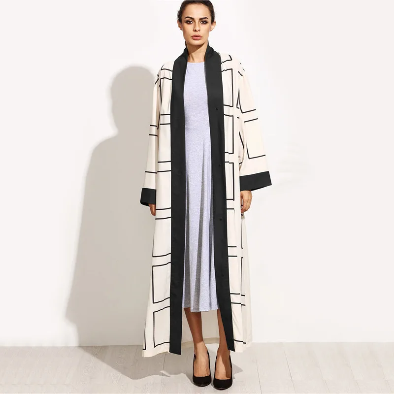 Fashion Ladies Autumn and Winter Long sleeved Geometry Print Coat Loose