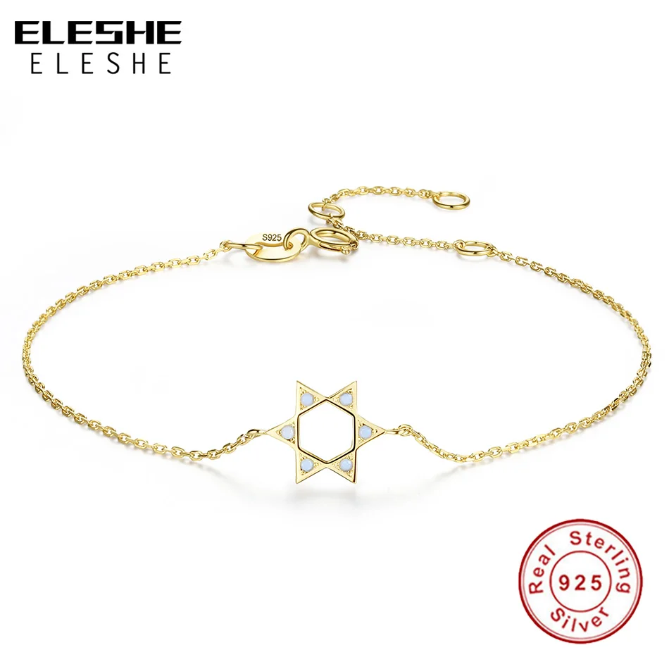 Стерлингового серебра 925 пробы геометрический браслет с подвесками в виде гексаграммы для женщин роскошный желтый золотая цепочка браслет свадебные модные украшения