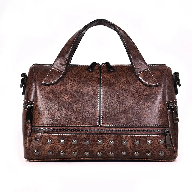 

ICEV big handbags new retro rivet portable boston bags korean style large-capacity wild women shoulder messenger bag top handle