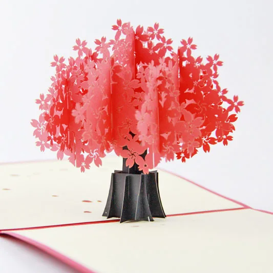 

Stereo stereo 3D Sakura cards creative romantic Cherry Blossom Festival Creative Postcard paper of Wuhan University