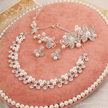 Сплав полый цветок головной убор для невесты высококлассный Свадебный жемчуг ювелирные изделия невесты Ювелирные наборы из трех частей