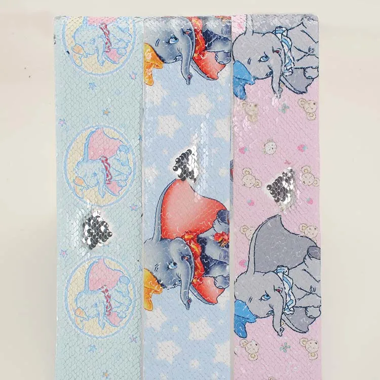 

NEW 2 yards 3" 75mm cartoon Dumbo printed reversible sequin ribbons