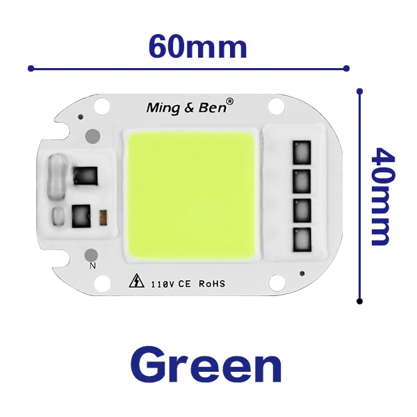 Светодиодный светильник COB с чипом переменного тока, 110 В, 220 В, 20 Вт, 30 Вт, 50 Вт, лампы с бусинами красного, зеленого, синего, желтого цвета, дневной белый светильник, светодиодный светильник с прожектором, точечный светильник - Испускаемый цвет: Зеленый