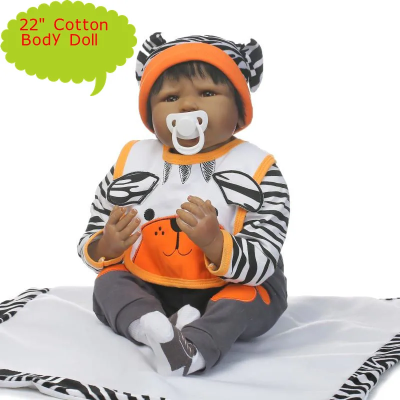 

22"55cm NPK Realistic Black Doll Soft Silicone Reborn Bebes In Lovely Cartoon Clothes Baby Kids Toys Boneca Dolls For Children