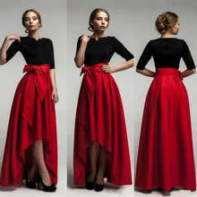 Модная красная юбка в стиле ампир, на молнии, плиссированная, высокая, низкая, асимметричная, на заказ, Женская официальная юбка с бантом для вечернего выпускного, вечерние, Vestido Saia